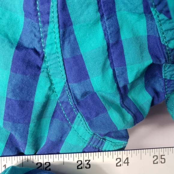 Duluth Trading Co Blue Teal Check Plaid Short Sleeve Button Down Collar, Large - Picture 9 of 12